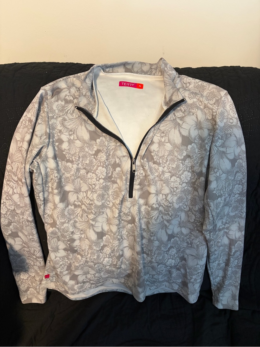 Terry Floral Half-Zip Jersey in Light Gray